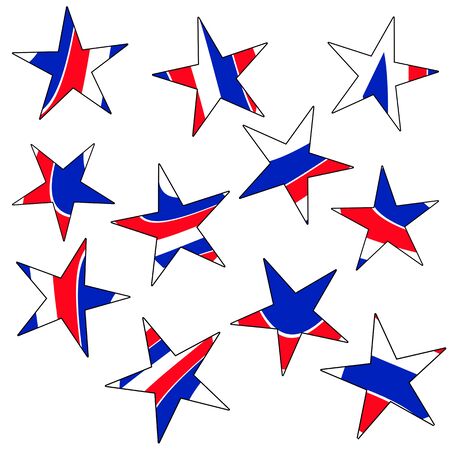 Set of 11 stars sign in black contouring. Colorful blue red white stars.の写真素材