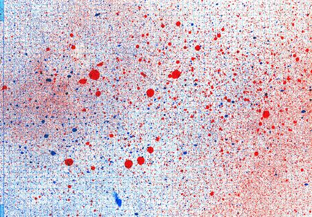 Red blue aerosol spray art. Abstract texture background, acrylis splashes hand painted, drops of paints.の写真素材