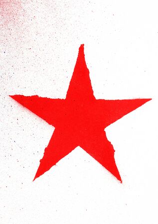 Red star spray paint hand painted background in left corner of sheet. Army hero defenders poster.の写真素材