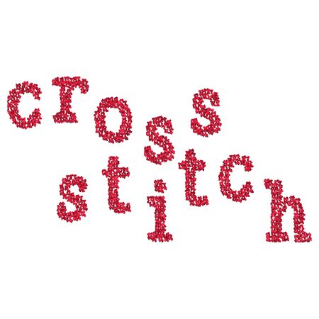 Cross stitch word abc patch composition concept isolated illustration. Red patchwork fabric application, fashion slogan.の写真素材
