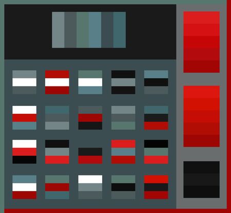 Bright color palette guide vector illustration set. Conceptual dark grey, white, red and blue tone variations color palettes trend combinations. Creative fashion trendy colors ideas. Flag colors trendのイラスト素材