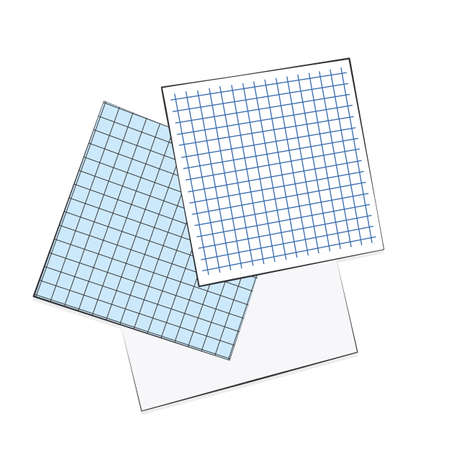 Note blank sheets of squared paper lays on the surface illustration isolated. Flat lay empty business note pages digital copy space. Top view squared grid paper notes for writing business ideas.の写真素材