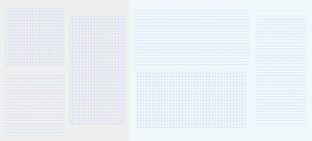 Set square and in line grid notes, banners with vertical and horizontal lines vector illustration. Graph ruled notebook empty small pieces of sheets template. Grid line in dotted backgrounds.Seamlessのイラスト素材