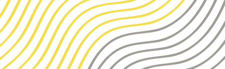 Yellow gray wave line abstract wide banner. Abstract geometric diagonal stripe pattern. Waves closeup template trendy colors 2021. Sunny bright color advertising banner, copy space.のイラスト素材