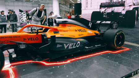 Minsk, Belarus - 27 September 2020: Demonstration show McLaren racing car bolide Formula1. Super...