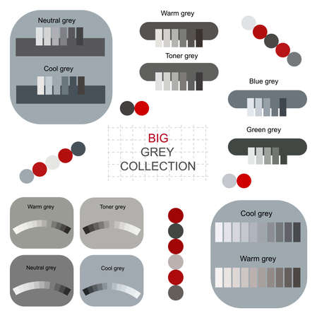 Luxury gray tones 2021 color palettes trendy collection vector. Conceptual color palettes gray smooth gradient shades. Abstract gray swatches for color design technology. Harmony colors design.のイラスト素材