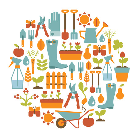 round card with gardening design elementsのイラスト素材