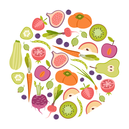 round design element with fruits and vegetablesのイラスト素材