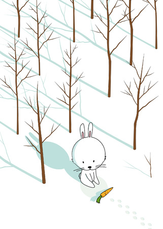 White bunny with carrot in forestのイラスト素材