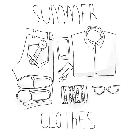 set summer clothing , hand-drawing, vektorのイラスト素材