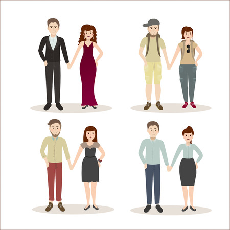 Couple vector illustration . Business couple on a white background . Traveller vector icon illustration . Wedding couple isolated vector. Evening couple silhouette - Vectorのイラスト素材