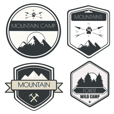 set of camping and outdoor activity icon. Tourism, hiking and camping labels.のイラスト素材