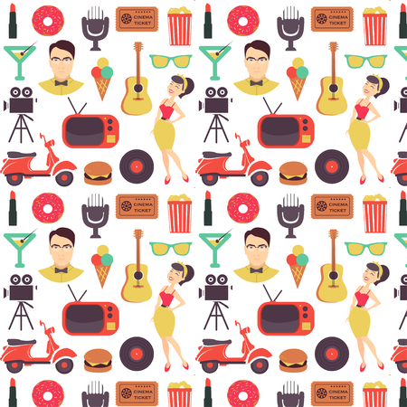Vector seamless pattern retro images on white backgroundのイラスト素材