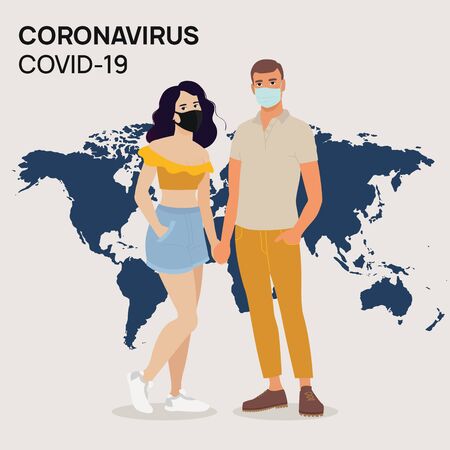 Coronavirus in China. Novel coronavirus 2019-nCoV , people in white medical face mask. Concept of coronavirus quarantine illustration.のイラスト素材