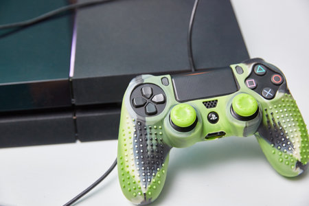 Moscow, Russia - August 13 2021. Joystick from the sony game consoleのeditorial素材