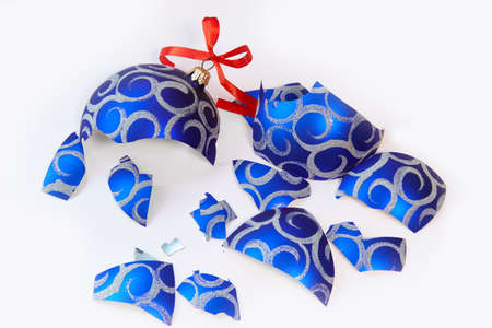 Fragments from a Christmas ball on a white background.の写真素材