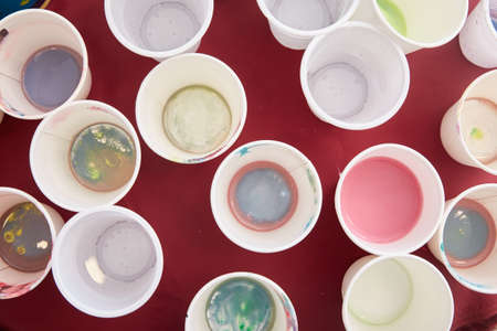 Watercolor painting. Empty paint cups. paint aquarelle.の写真素材