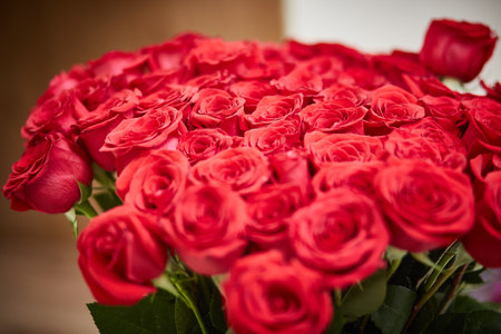 Luxury bouquet of fresh red roses. Close upの写真素材