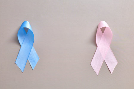 Pink And Blue Cancer Awareness Ribbon, Cancer Support Ribbonsの写真素材