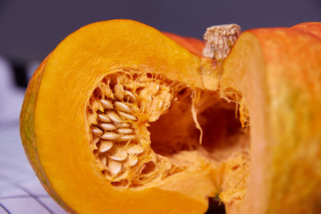 A close-up of a ripe pumpkin.の写真素材