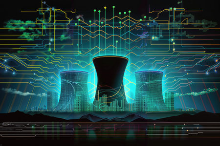 This visually appealing digital illustration seamlessly marries art and technology, breathing life into the industrial landscape.の素材