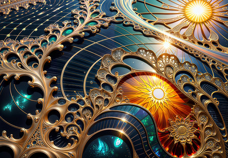 abstract fractal. Fractal art background for creative design. Decoration for wallpaper, desktop, poster, cover booklet. Print for clothes, t-shirt. creative illustration for designの素材