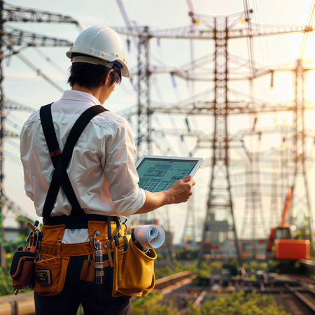 Engineer or Architect using tablet for working on the construction site.の素材