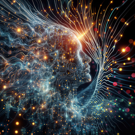 Abstract Artificial intelligence (AI) and machine learning concept with human head. 3D Renderingの素材