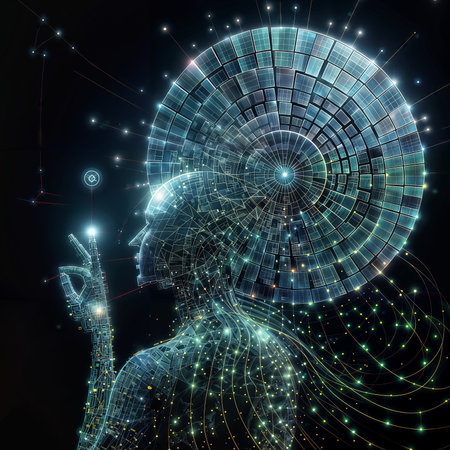 3d rendering of artificial intelligence concept with human head and circuit boardの素材