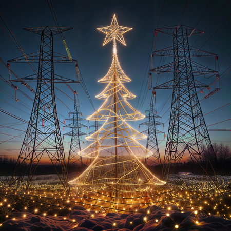 Electricity pylons and a Christmas tree. 3d renderの素材