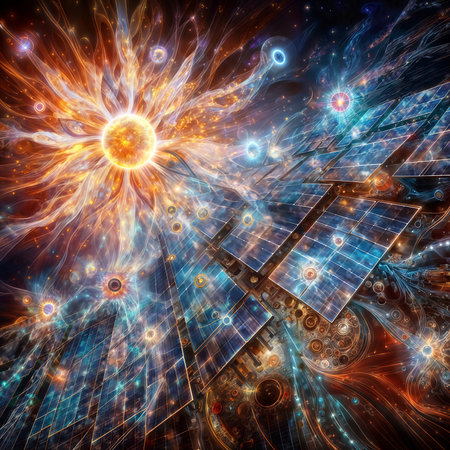 Solar panels on the background of the planet. 3D rendering.の素材