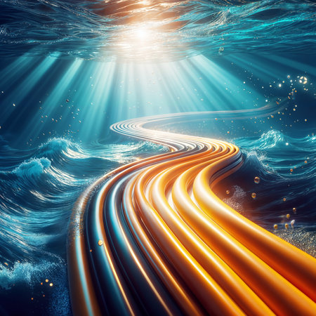 Submarine power cables. 3d rendering, 3d illustration.の素材