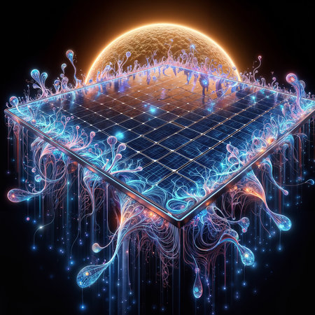 solar cell 3d render on a black background with a fractalの素材