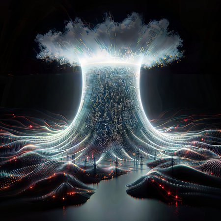 abstract 3d illustration of a futuristic planet with lights and particlesの素材