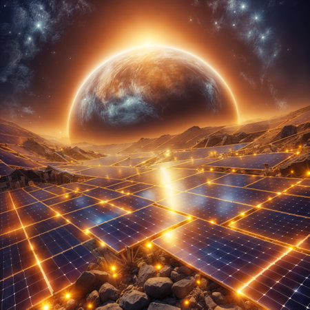 Solar panels against the backdrop of the planet Earth. 3d renderingの素材