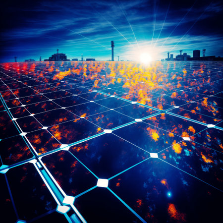 solar energy and sun in the city at night. 3d renderingの素材