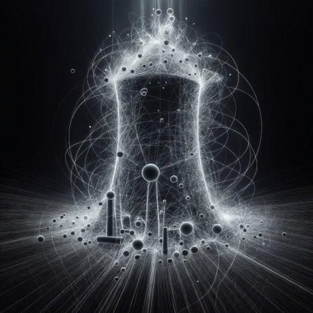 Nuclear power plant on a black background. 3D rendering.の素材