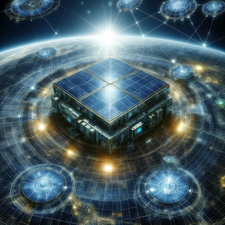 Solar panels and planet Earth. 3d illustration. Globalization concept.の素材