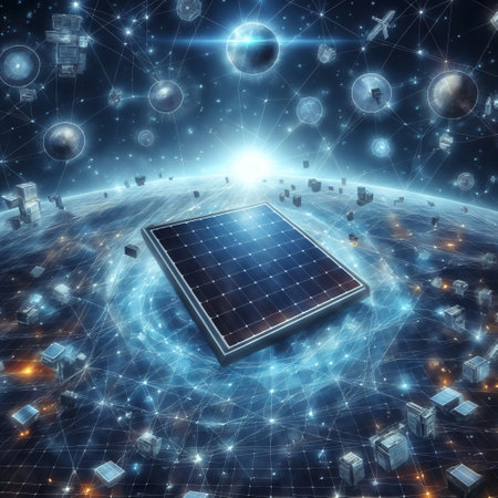 solar energy panels and world map, 3d rendering, computer digital imageの素材