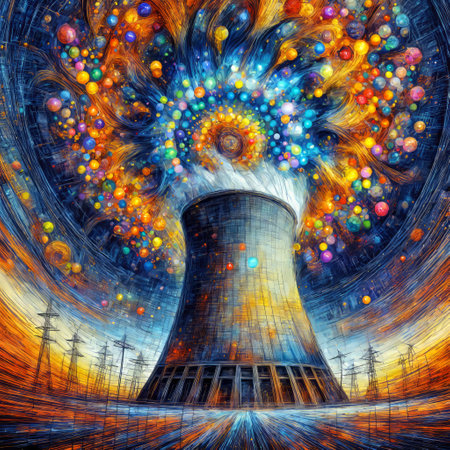 Nuclear power plant. 3D surreal illustration. Sacred geometry. Mysterious psychedelic relaxation pattern. Digital artwork graphic astrology magicの素材