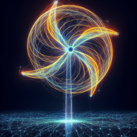 abstract 3d illustration of the energy flow in the form of a flowerの素材