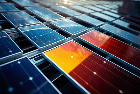 Solar panels Photovoltaic modules for renewable energy production.の素材