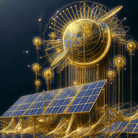 solar cell with planet earth and solar panels - 3d illustrationの素材