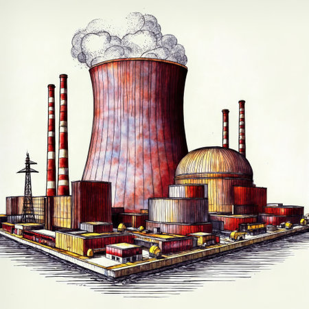 Nuclear power plant with smoking chimneys.の素材