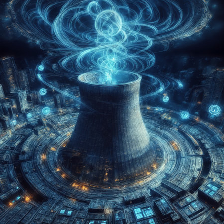 Nuclear power plant in futuristic space. 3D rendering with DOFの素材