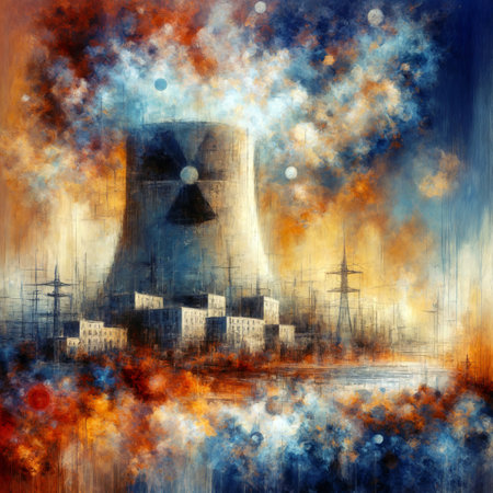 Nuclear power plant in the smoke and flames. 3d illustrationの素材