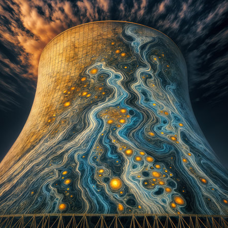 Cooling tower of a nuclear power plant. 3D rendering.の素材