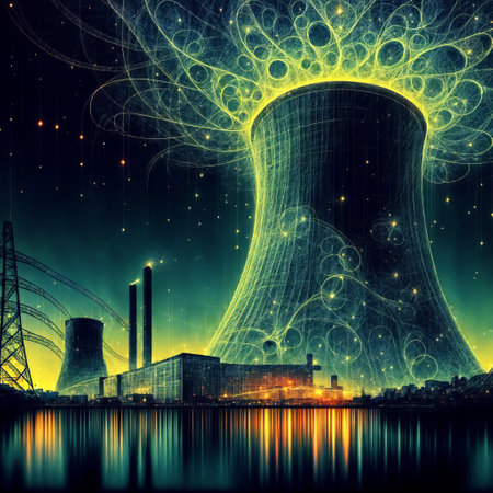 Nuclear power plant in the center of the city. Energy and ecology concept.の素材
