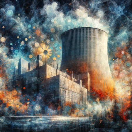 Nuclear power plant in the smoke. 3d render illustration.の素材