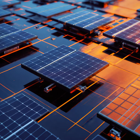 3d render of solar panels on circuit board. Alternative energy conceptの素材